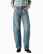 Levi’s Baggy Dad Barrel jeans curved leg front view on woman – Áines Boutique