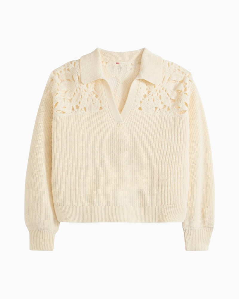Levi’s Bianca Crochet Polo Sweater knit front view – Áines Boutique