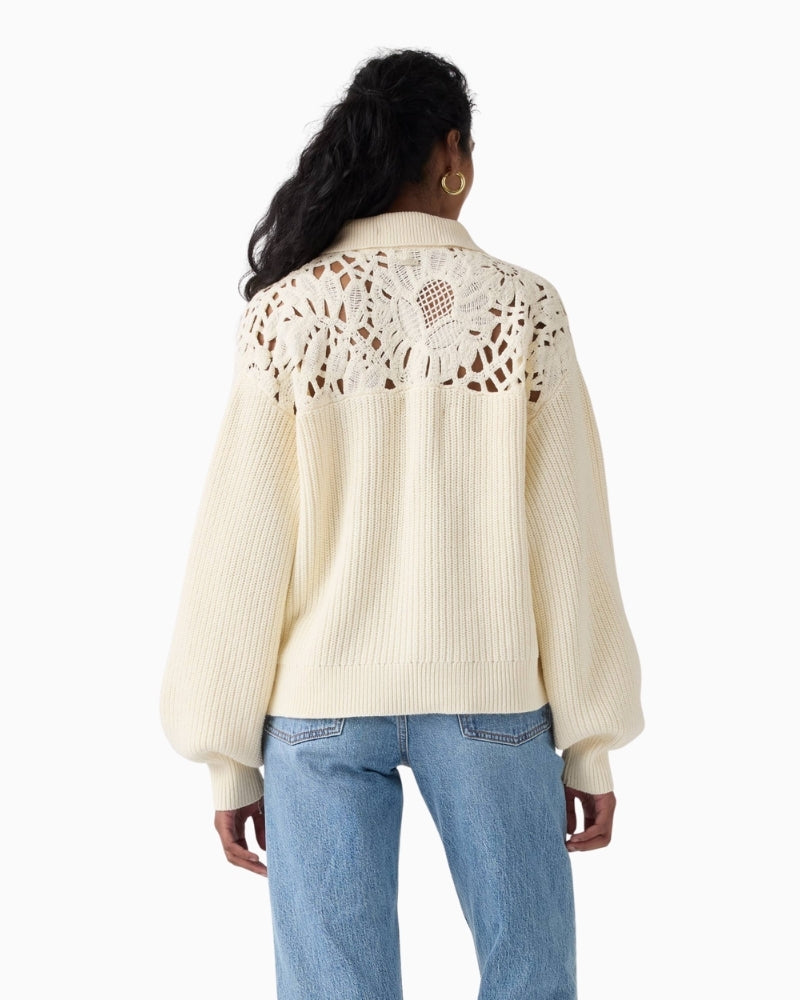 Levi’s Bianca Crochet Polo Sweater woman wearing knit back view – Áines Boutique