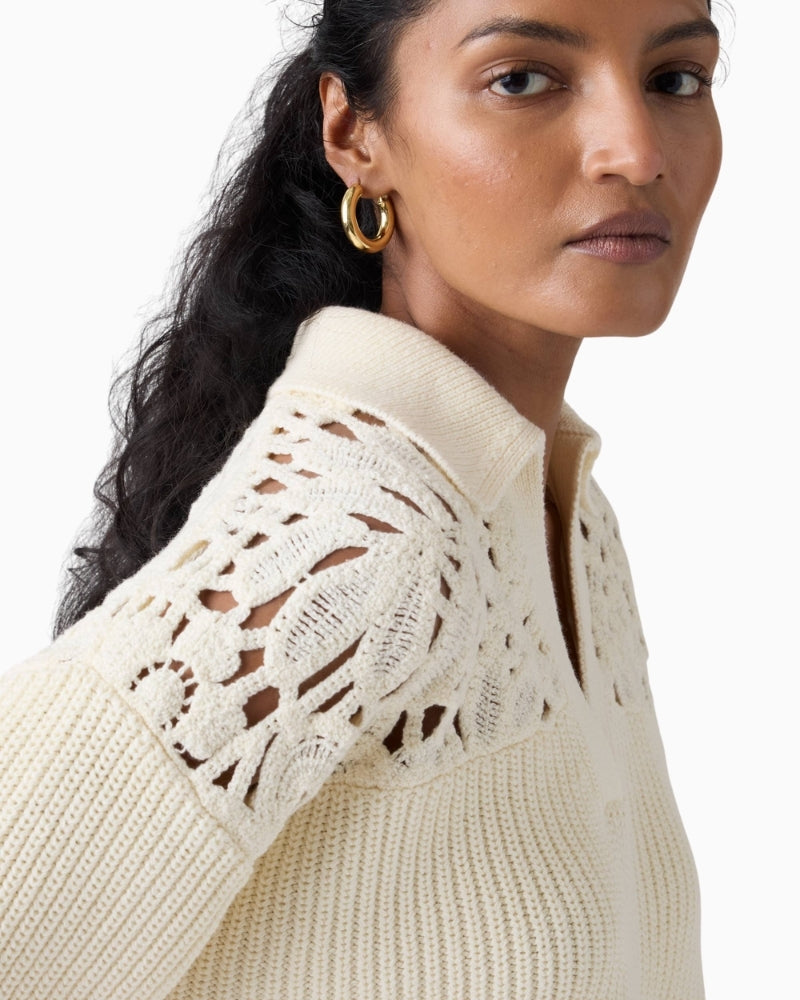 Levi’s Bianca Crochet Polo Sweater crochet shoulder detail – Áines Boutique