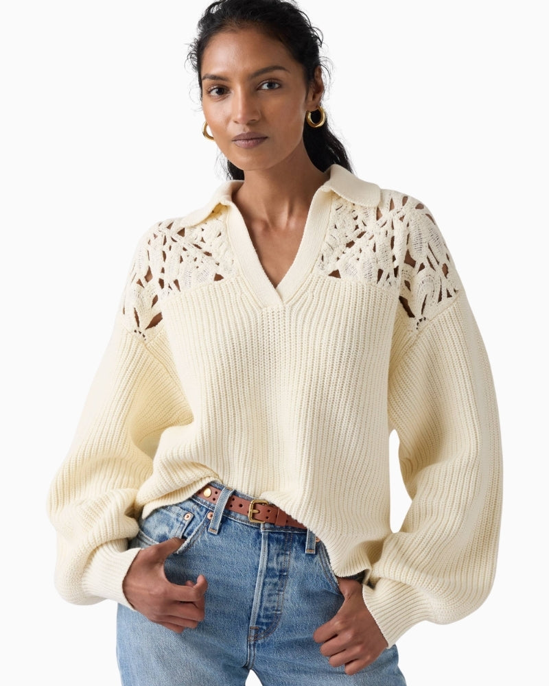 Levi’s Bianca Crochet Polo Sweater cotton knit fabric close-up – Áines Boutique