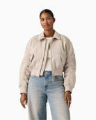 Levi’s Bowie Cropped Bomber Jacket woman wearing jacket front view – Áines Boutique