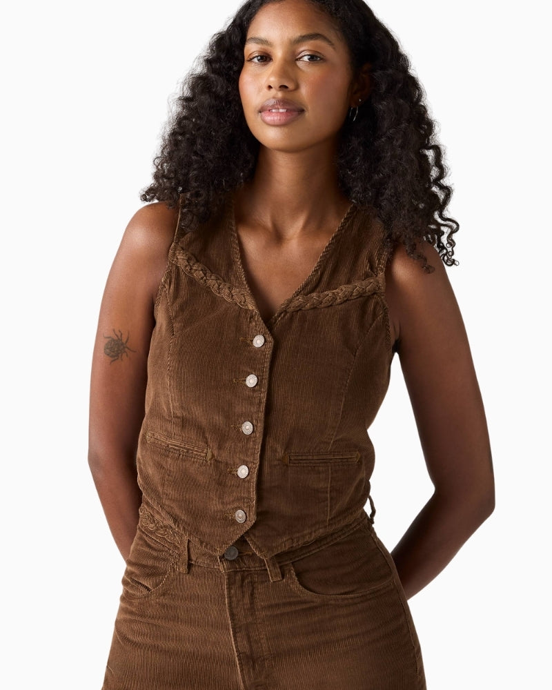 Levi’s Braided Vest styled over a white shirt and jeans