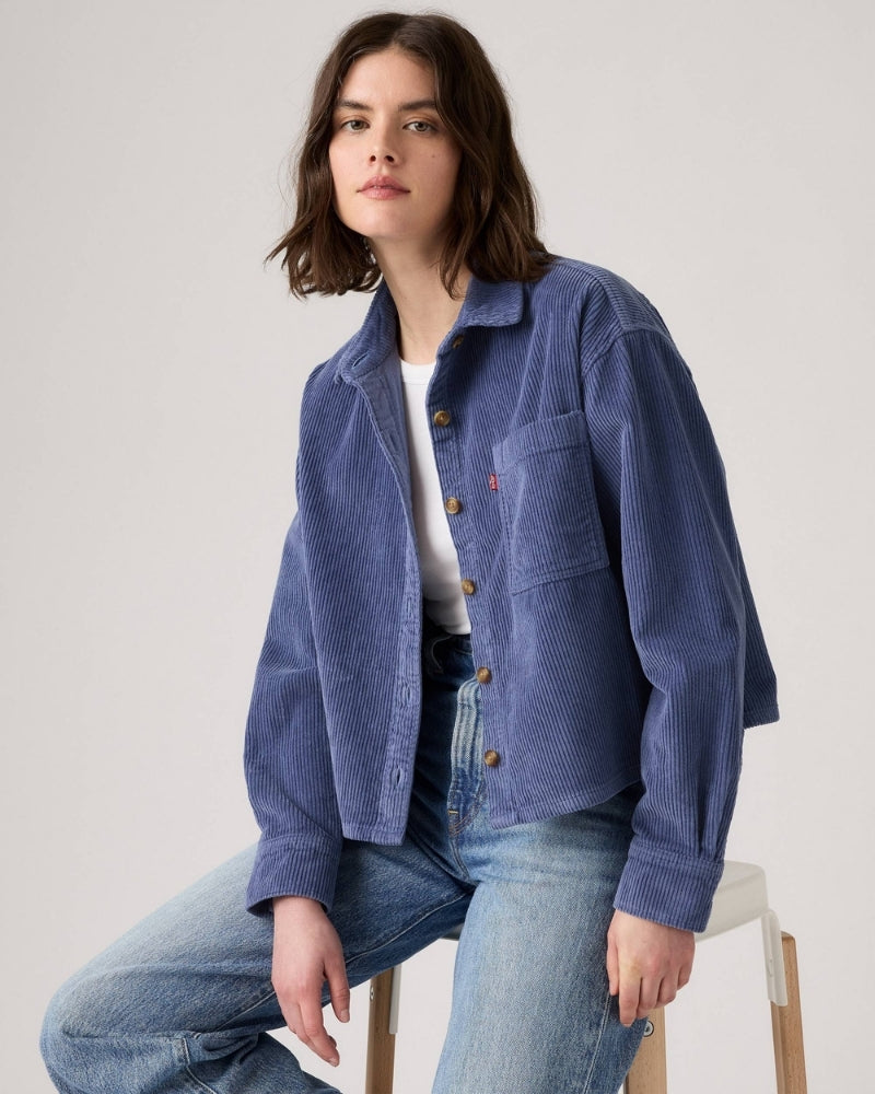 Levi’s Celine Cozy Shacket styled casually over jeans and a T-shirt