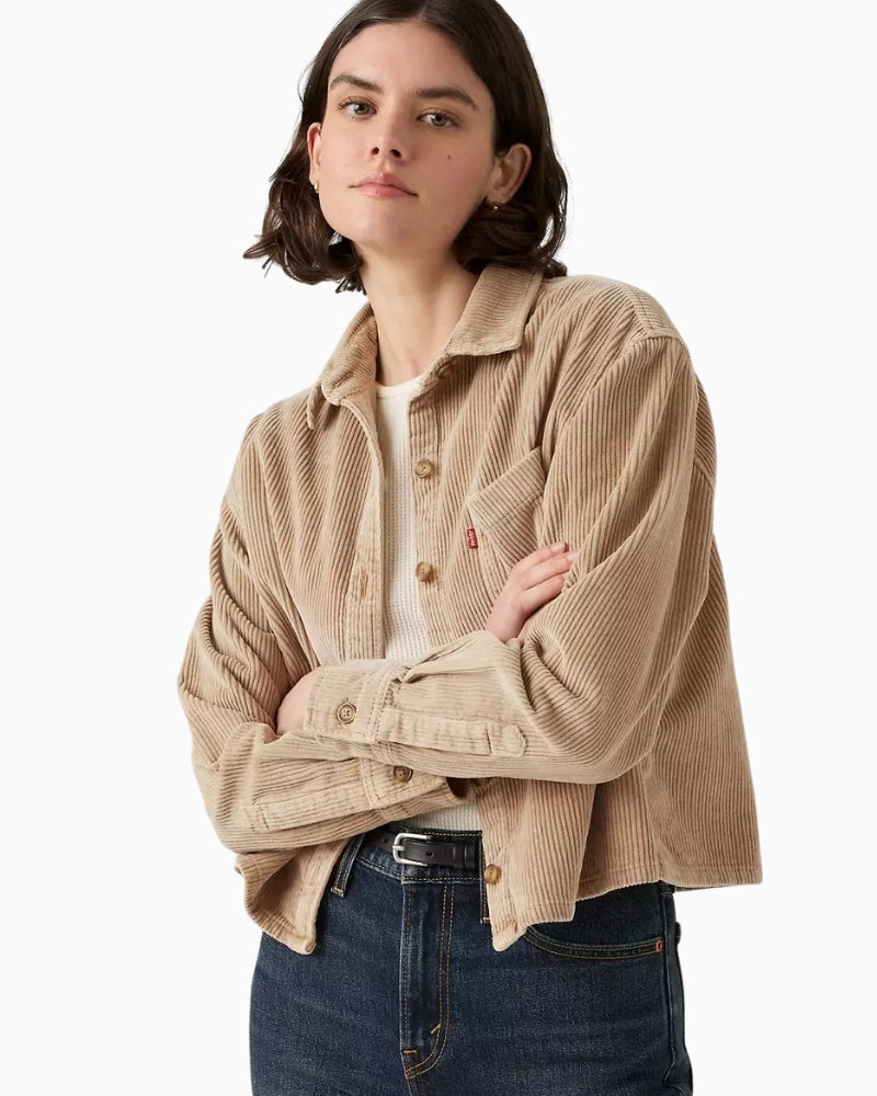 Levi’s Celine Cozy Shacket styled casually with jeans and boots