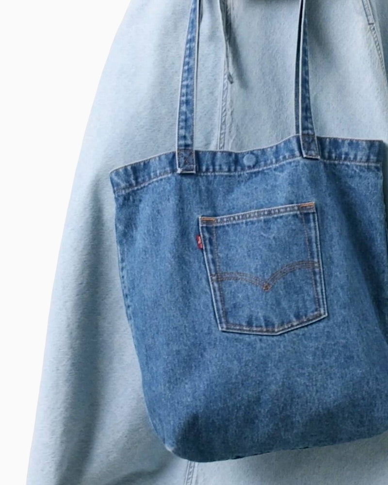 Levi’s Denim Tote Bag denim fabric close-up – Áines Boutique