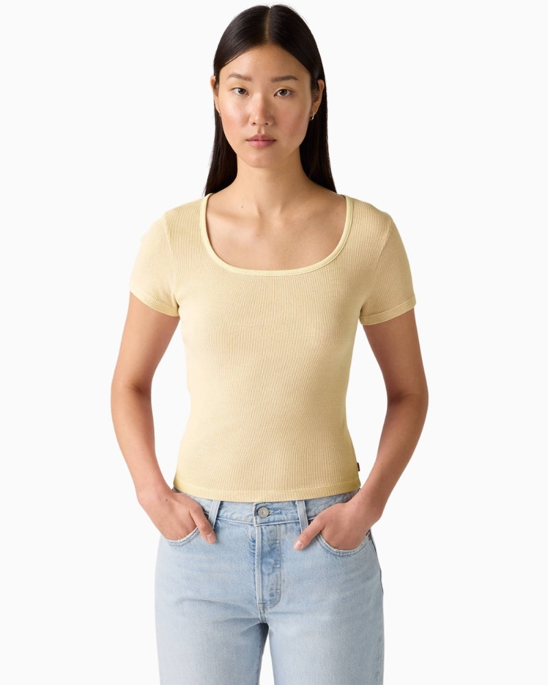 Levi’s Essential Square Neck Tee ribbed cotton fabric close-up – Áines Boutique
