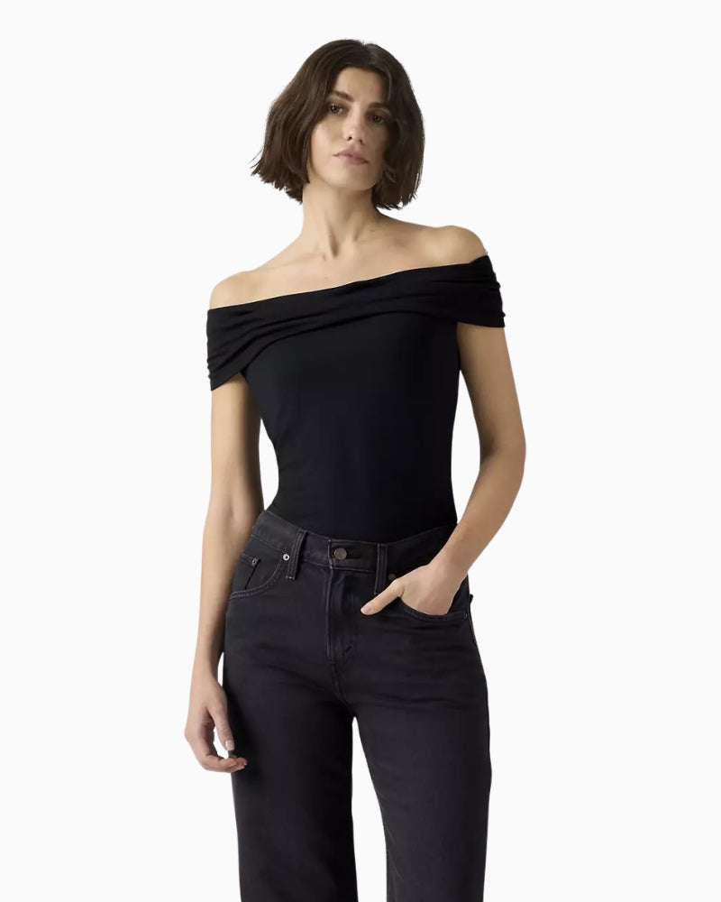 Levis Tori twisted knit top black front off shoulder