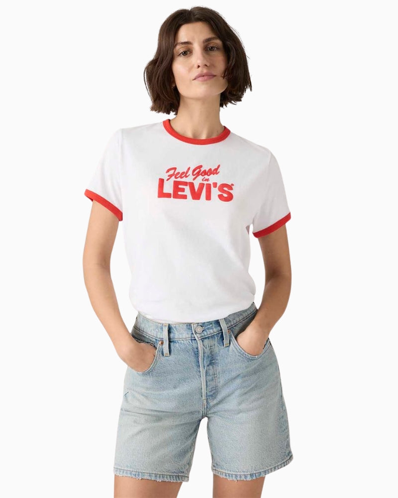 Levis graphic favorite t shirt white front logo detail
