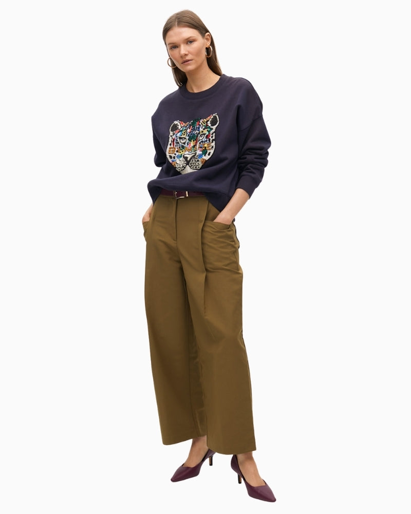 Animal print cotton sweatshirt by Lola Casademunt with rhinestone detail