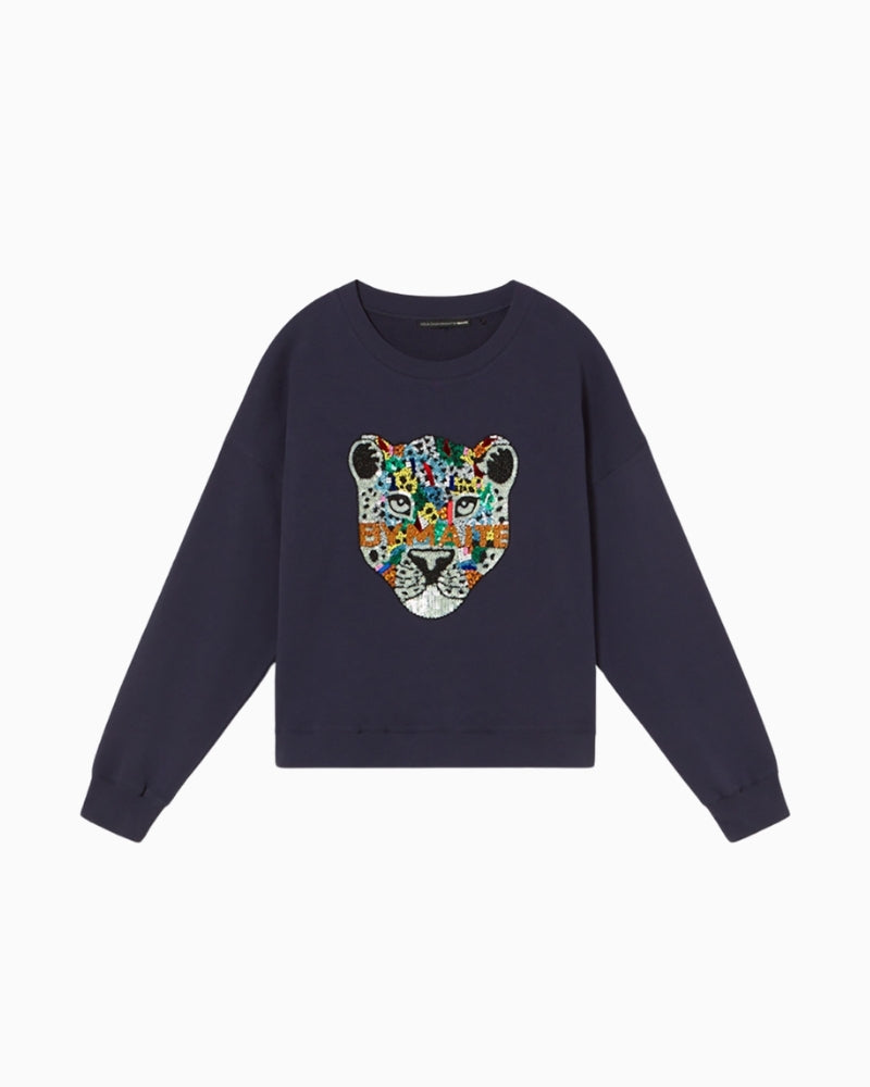 Animal print cotton sweatshirt by Lola Casademunt with rhinestone detail