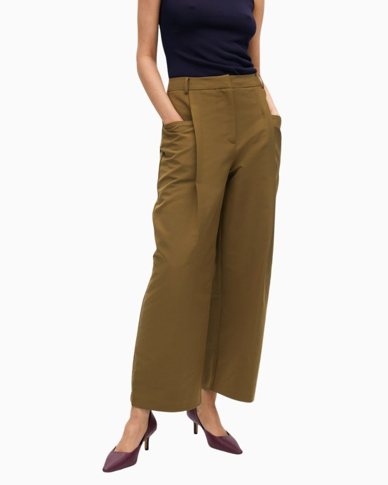 Cropped straight-leg poplin trousers in black by Lola Casademunt with high waist and logo detail