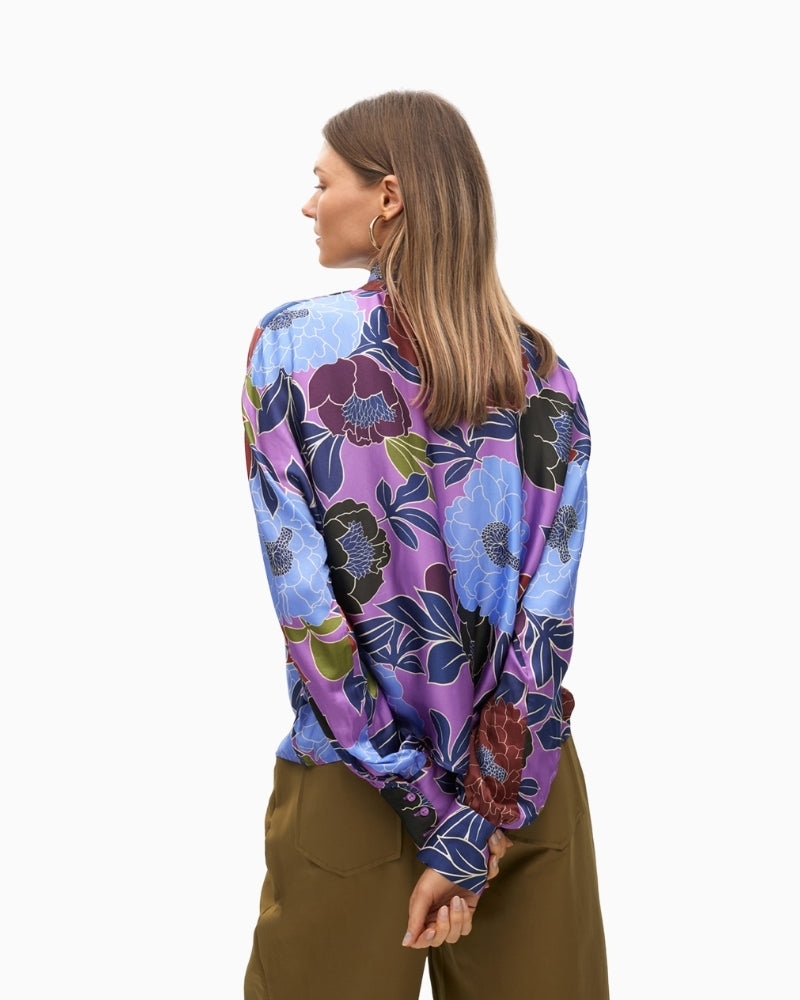 Back of Floral print blouse with tie-neck detail and long sleeves by Lola Casademunt