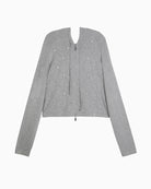 Grey knit gilet by Lola Casademunt with pearl bead detail and hood