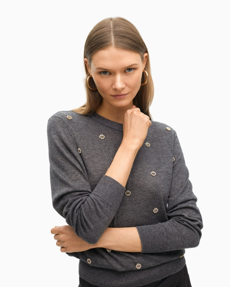 Long-sleeve knit top in warm fabric with subtle sparkle
