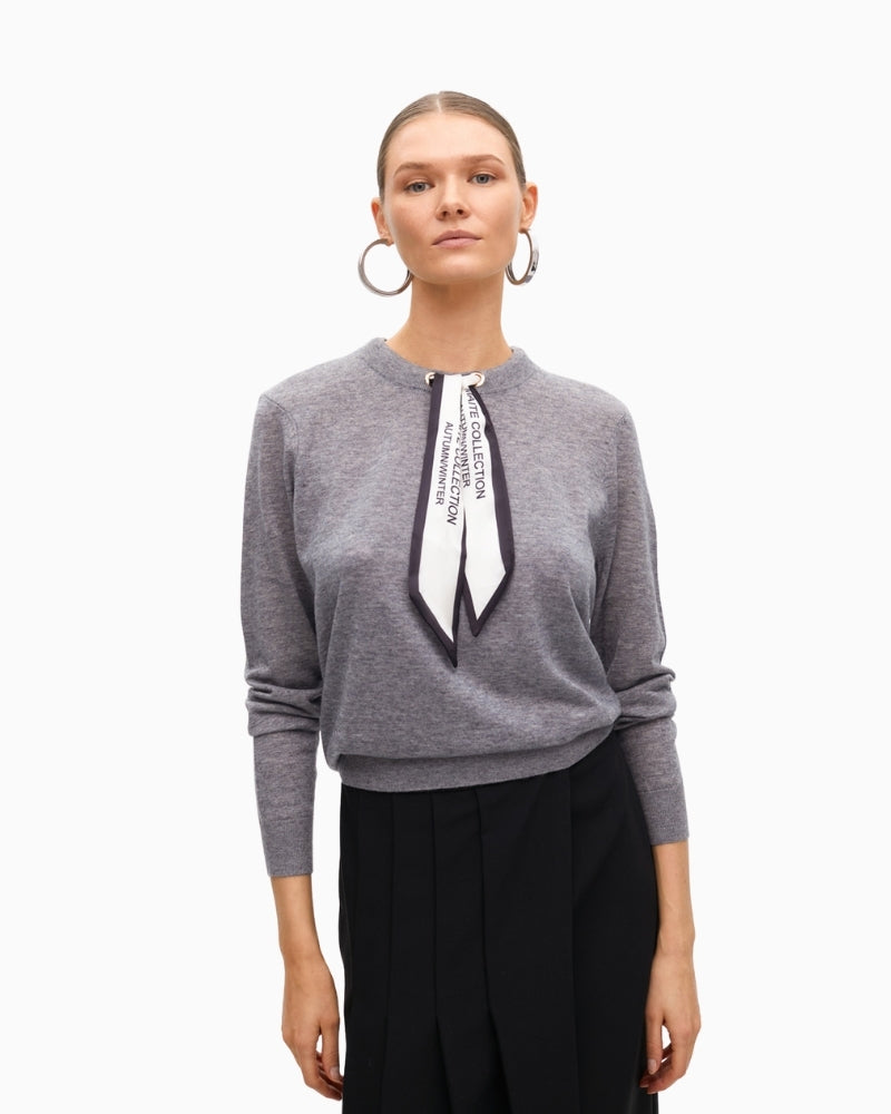 Lola Casademunt knit sweater with elegant neck scarf and back button detail