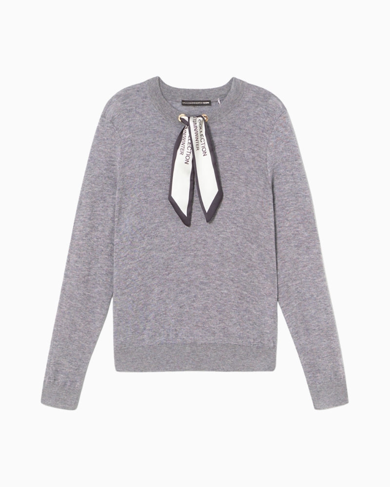 Lola Casademunt knit sweater with elegant neck scarf and back button detail