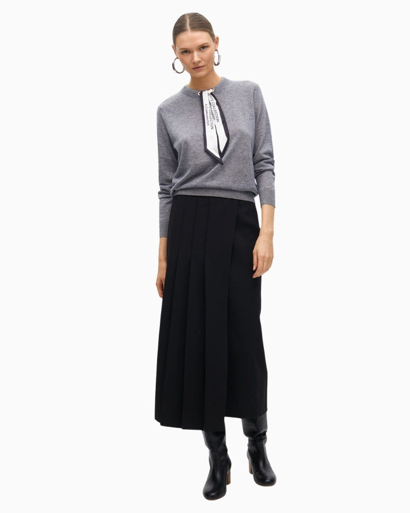 Lola Casademunt knit sweater with elegant neck scarf and back button detail