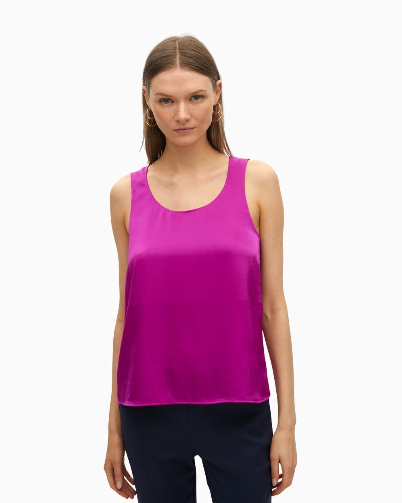 Front view of Lola Casademunt satin top with wide straps and round neckline