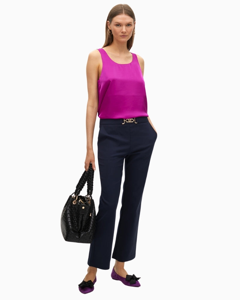 Front view of Lola Casademunt satin top with wide straps and round neckline