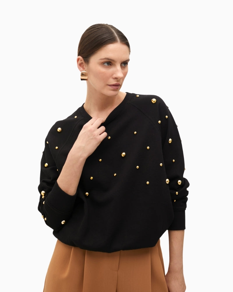 Lola Casademunt cotton sweatshirt with gold stud details and ribbed finish