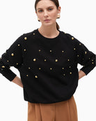 Soft cotton sweatshirt with long sleeves and modern embellishment