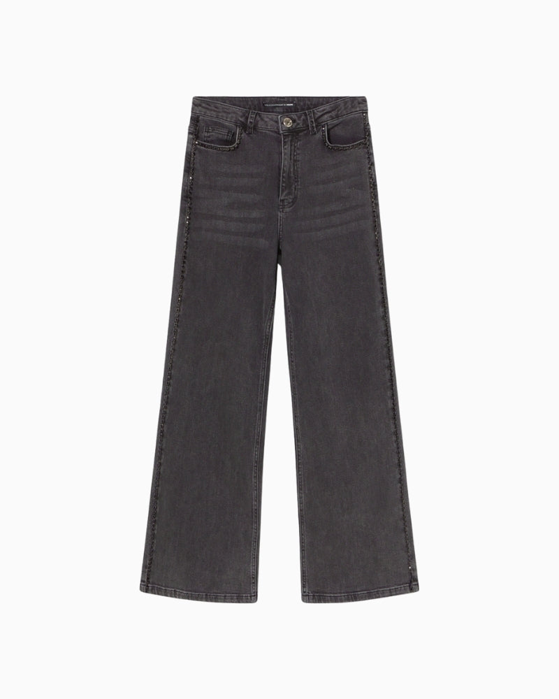 Front view of Lola Casademunt grey wide-leg jeans with stud detail