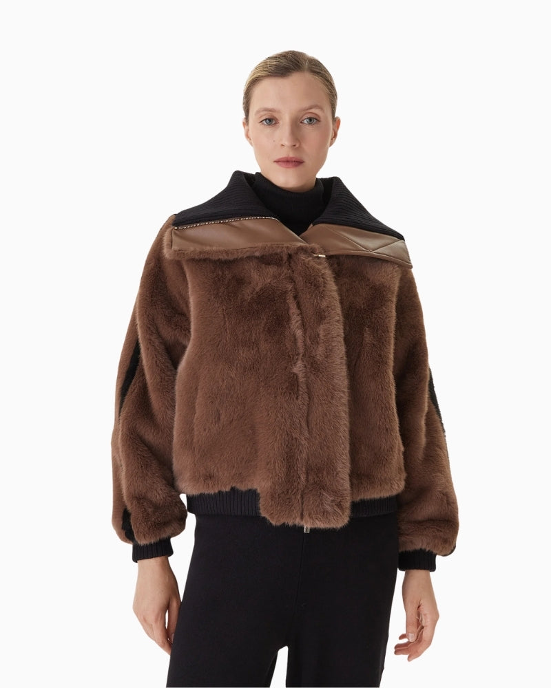 Lola Casademunt brown transitional jacket with zip closure and long sleeves