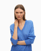 Front view of Lola Casademunt soft blue V-neck jumper with relaxed fit