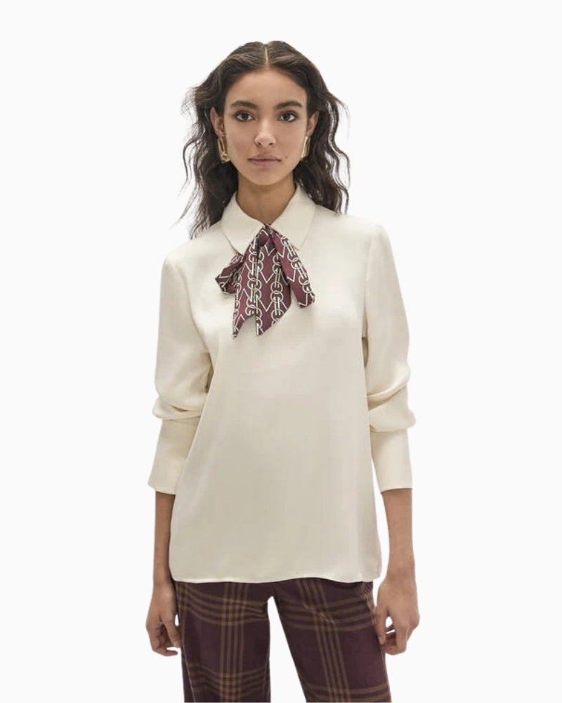 Lola Casademunt Blouse with Bow in cream front view