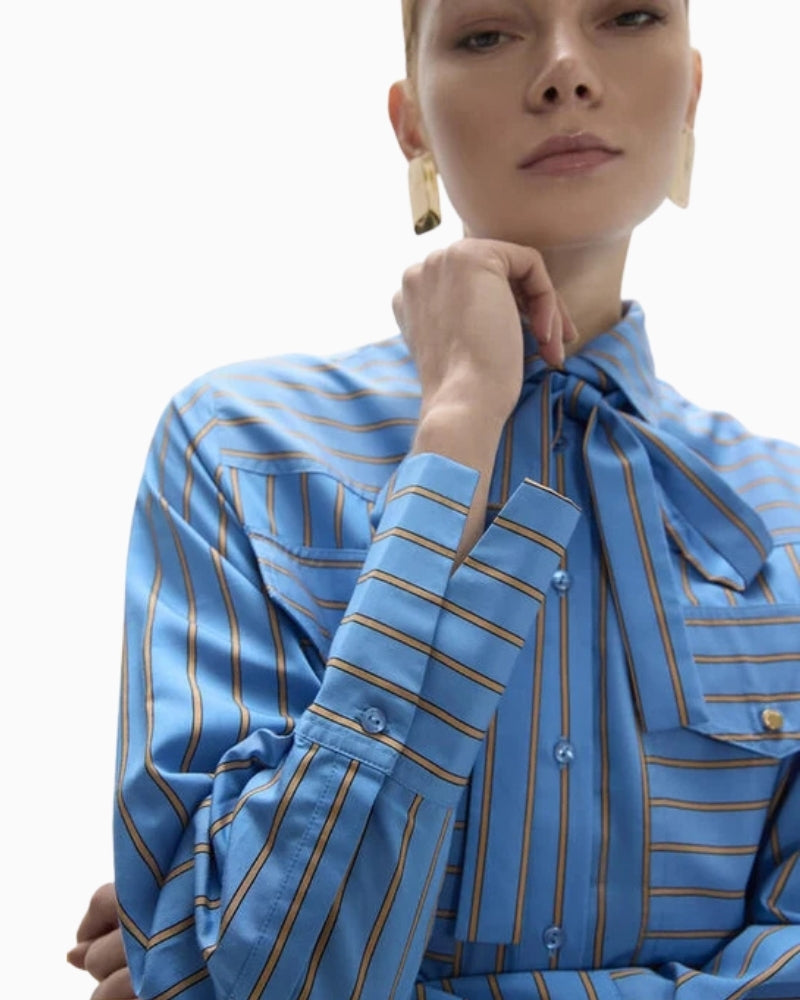 Lola Casademunt Blue Stripe Shirt cuff detail