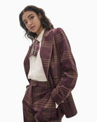 Lola Casademunt Checked Blazer in Burgundy angled side view