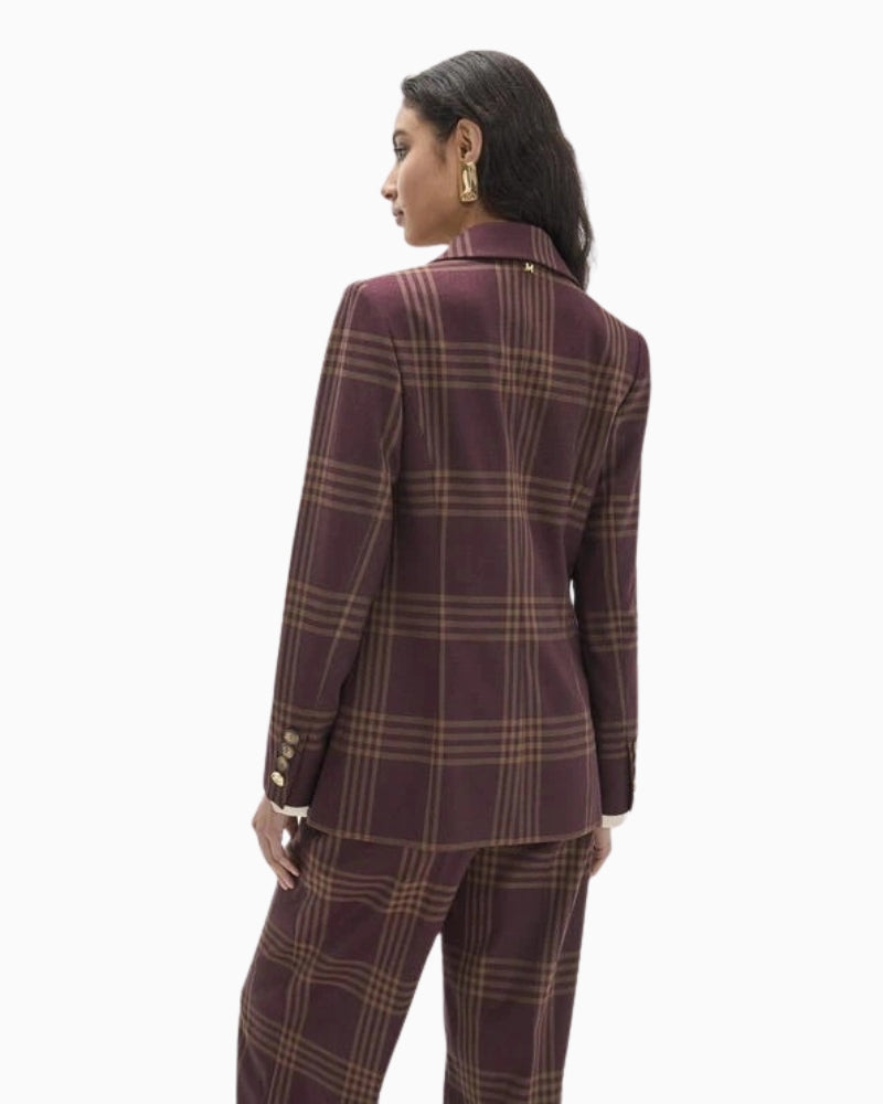 Lola Casademunt Checked Blazer in Burgundy back view