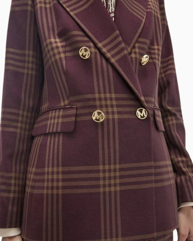 Lola Casademunt Checked Blazer in Burgundy button detail