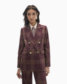 Lola Casademunt Checked Blazer in Burgundy front view