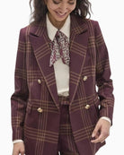 Lola Casademunt Checked Blazer in Burgundy full outfit front view