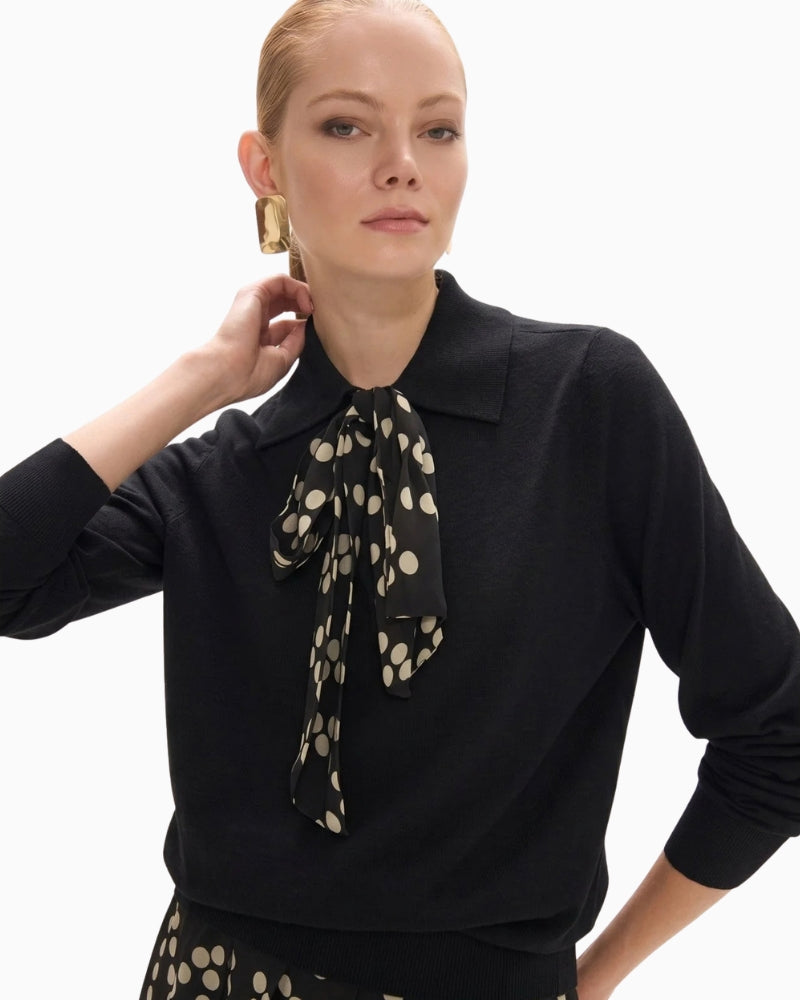 Lola Casademunt Jumper with Bow in black polka dot bow and collar detail