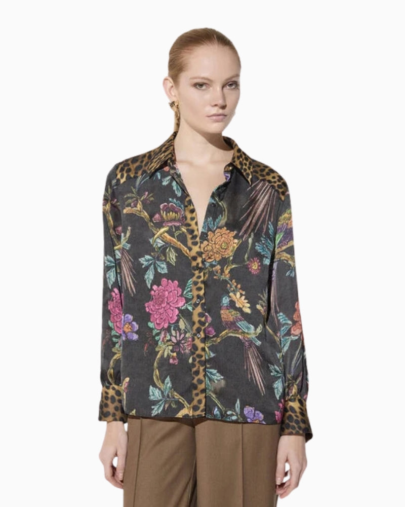 Lola Casademunt Leo Print Shirt in black/multi front view