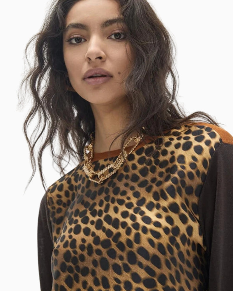 Lola Casademunt Leopard Jumper in Brown front close-up