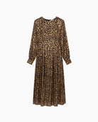 Lola Casademunt Long Sleeve Midi Dress in leopard print front view