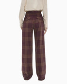 Lola Casademunt Long Straight Checked Trousers in Burgundy back view