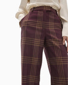 Lola Casademunt Long Straight Checked Trousers in Burgundy waistband detail