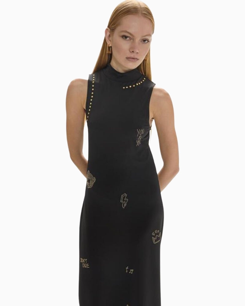 Lola Casademunt Maxi Dress with Studs in black embellished motif detail