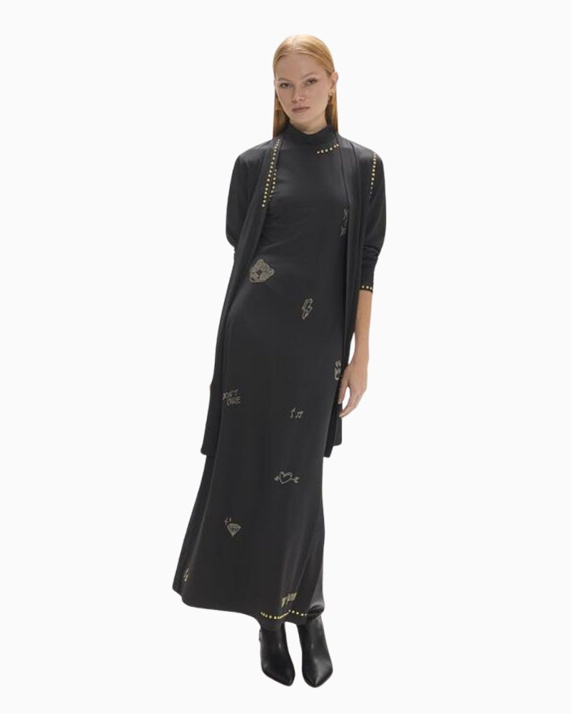 Lola Casademunt Maxi Dress with Studs in black front detail