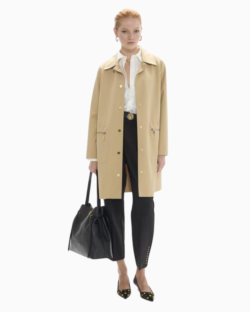 Lola Casademunt Oversize Shirt with Studs in white styled under beige coat