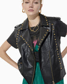 Lola Casademunt PU Waistcoat with Studs in Black zip closure detail