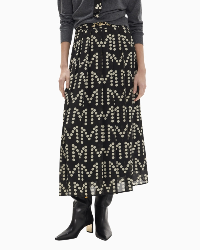Lola Casademunt Pleated Logo Print Skirt in Black/White front view