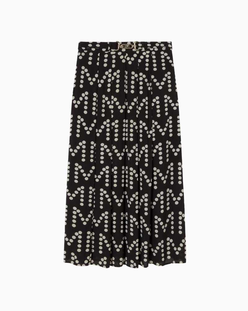 Lola Casademunt Pleated Logo Print Skirt in Black/White personalised buckle detail
