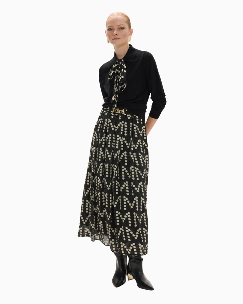 Lola Casademunt Pleated Logo Print Skirt in Black/White pleat detail