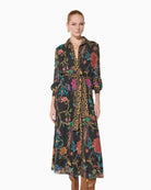 Lola Casademunt Pleated Midi Dress in Black/Multi front view